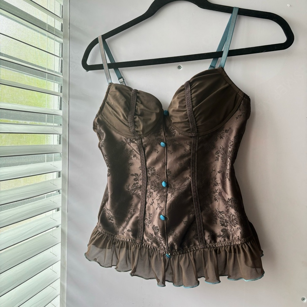 Vintage-Inspired Brown Satin Corset Top – Size Medium